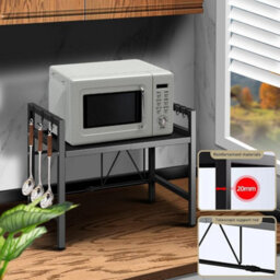 Hygrad Built to Survive 2 Tier Over Microwave Oven Shelf Storage Solution Organiser Stand Carbon Steel Matte Black - thumbnail 6