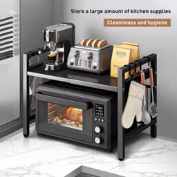 Hygrad Built to Survive 2 Tier Over Microwave Oven Shelf Storage Solution Organiser Stand Carbon Steel Matte Black - thumbnail 5