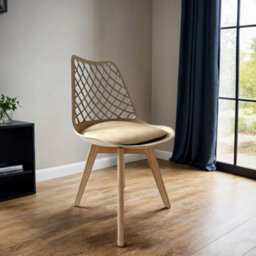 PureLifestyleWonders Taupe Brown Dining Chair With Wooden Legs Alma