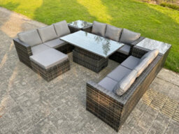 Fimous U Shape Rattan Gardern Furniture Dining Sofa Set 2 Side Coffee Table Adjustable Rising Table Extra Big Foostool - thumbnail 4