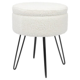 Harbour Housewares Boucle Storage Footstool - Round Modern Dressing Table Footstool Vanity Seat Chairs - 46 X 37Cm Black Legs - thumbnail 1