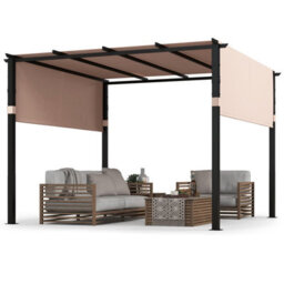 Gainoom Flat Top Pergola 305 X 305Cm Beige Outdoor Pergola W/ Retractable Canopy