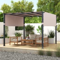 Gainoom Flat Top Pergola 305 X 305Cm Beige Outdoor Pergola W/ Retractable Canopy - thumbnail 5