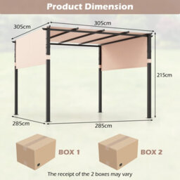 Gainoom Flat Top Pergola 305 X 305Cm Beige Outdoor Pergola W/ Retractable Canopy - thumbnail 9