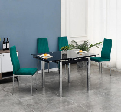 Furnizone UK Piccolo 4-Seater Extending Dining Table And 4 Monza Green Velvet Chairs - image 1