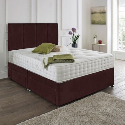 Dining Tables Zanzibar Headboard Divan Set , 2 Drawer On Same Side With Sprung 1500 Comfort Mattress - Plush Velvet Mulburry - Double - image 1
