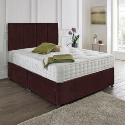Dining Tables Zanzibar Headboard Divan Set , 2 Drawer On Same Side With Sprung 1500 Comfort Mattress - Plush Velvet Mulburry - Double - thumbnail 1