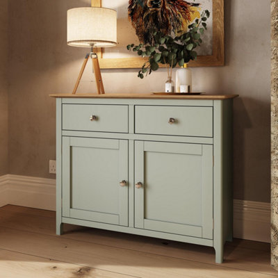 FWSTYLE Oak Veneer Sideboard Sage Green 2 Doors 2 Drawers Storage Cabinet - image 1
