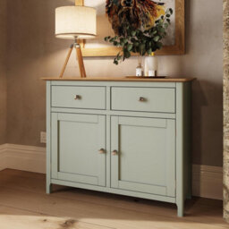 FWSTYLE Oak Veneer Sideboard Sage Green 2 Doors 2 Drawers Storage Cabinet - thumbnail 1