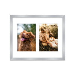 10X8 Inch 2 Opening Photo Collage Frame, Display Two 6X4 Inch Photos, Multi Aperture Family Picture Frame, Silver - thumbnail 1