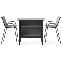 Patio Bar Height Table & Chairs-Gray 3 Piece Outdoor Bar Set