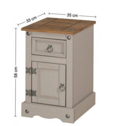 Mercers Furniture Corona Grey Wax Narrow Pot Cupboard Bedside Cabinet 1 Door 1 Drawer Table Solid Pine With Mexican Styling - thumbnail 6
