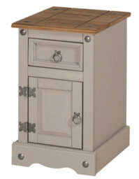 Mercers Furniture Corona Grey Wax Narrow Pot Cupboard Bedside Cabinet 1 Door 1 Drawer Table Solid Pine With Mexican Styling - thumbnail 4