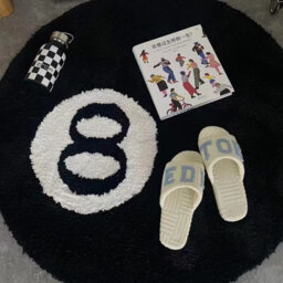 60Cm Round Tufted Area Rug, Black White Number 8 Pattern Circular Soft Plush Floor Mat, Non Slip Carpet For Bedroom Living Room - thumbnail 6