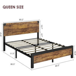 Industrial Queen Size Bed Frame Metal Platform Bed Foundation Brown - thumbnail 2