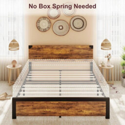 Industrial Queen Size Bed Frame Metal Platform Bed Foundation Brown - thumbnail 3