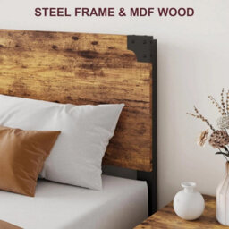 Industrial Queen Size Bed Frame Metal Platform Bed Foundation Brown - thumbnail 4