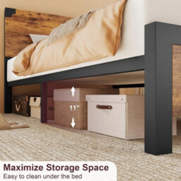 Industrial Queen Size Bed Frame Metal Platform Bed Foundation Brown - thumbnail 5