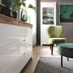 Impact Furniture Lounge Set Leds 2 Glass Display Cabinets Sideboard White Gloss Oak Effect Holten - thumbnail 9