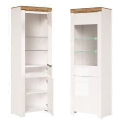 Impact Furniture Lounge Set Leds 2 Glass Display Cabinets Sideboard White Gloss Oak Effect Holten - thumbnail 4