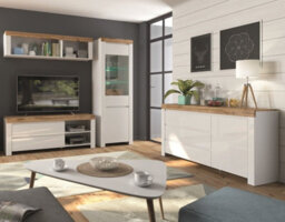 Impact Furniture Lounge Set Leds 2 Glass Display Cabinets Sideboard White Gloss Oak Effect Holten - thumbnail 7