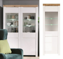 Impact Furniture Lounge Set Leds 2 Glass Display Cabinets Sideboard White Gloss Oak Effect Holten - thumbnail 3