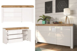 Impact Furniture Lounge Set Leds 2 Glass Display Cabinets Sideboard White Gloss Oak Effect Holten - thumbnail 6
