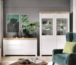 Impact Furniture Lounge Set Leds 2 Glass Display Cabinets Sideboard White Gloss Oak Effect Holten