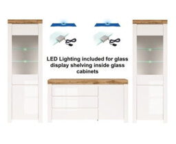Impact Furniture Lounge Set Leds 2 Glass Display Cabinets Sideboard White Gloss Oak Effect Holten - thumbnail 2