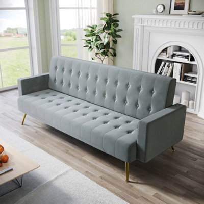 3 Seater Grey Sofa Bed Luxury Velvet Nonwovens New Foam - image 1