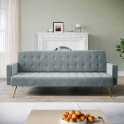 3 Seater Grey Sofa Bed Luxury Velvet Nonwovens New Foam - thumbnail 2