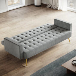 3 Seater Grey Sofa Bed Luxury Velvet Nonwovens New Foam - thumbnail 3