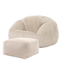 icon Kingston Cord Adults Bean Bag Chair And Pouffe, Ready Filled Beanbag And Footstool Stone Beige - thumbnail 4