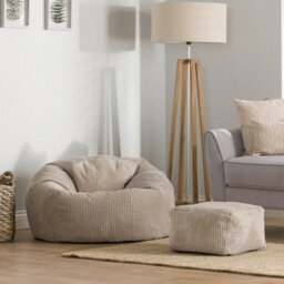 icon Kingston Cord Adults Bean Bag Chair And Pouffe, Ready Filled Beanbag And Footstool Stone Beige - thumbnail 2