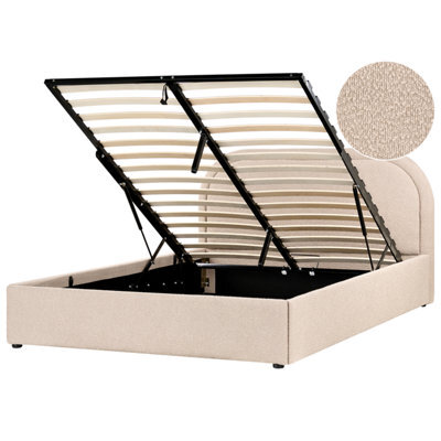 Beliani Ottoman Bed Boucle Quillien 140 X 200 Cm (Eu Double) Beige - image 1
