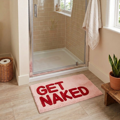 Allure Bath Fashions Get Naked Slogan Bath Mat Non Slip Fun Bathroom Rug (Pink/red) - image 1