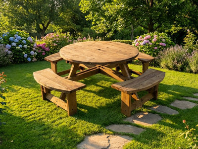 Arbor Garden Solutions Round Picnic Table, Meadow Circular Table 180Cm (Rustic Brown Finish) - image 1