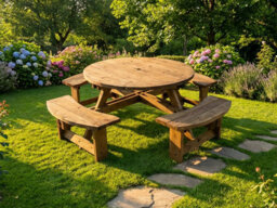Arbor Garden Solutions Round Picnic Table, Meadow Circular Table 180Cm (Rustic Brown Finish) - thumbnail 1