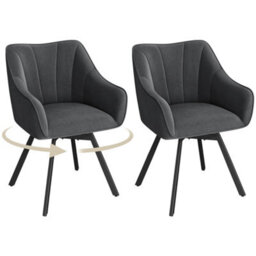 Yaheetech Set Of 2 Swivel Dining Chairs With Armrests And Backrest - Dark Grey - thumbnail 2