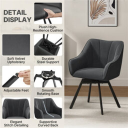 Yaheetech Set Of 2 Swivel Dining Chairs With Armrests And Backrest - Dark Grey - thumbnail 7