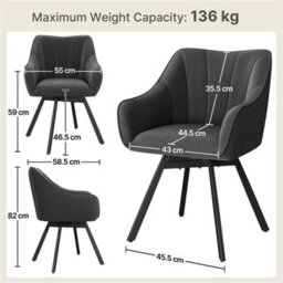 Yaheetech Set Of 2 Swivel Dining Chairs With Armrests And Backrest - Dark Grey - thumbnail 3