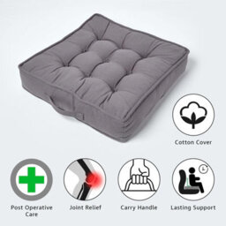 Homescapes Charcoal Grey Cotton Armchair Booster Cushion - thumbnail 2