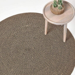 Homescapes Linen And Black Melange Braided Rug, 150 Cm Round - thumbnail 1