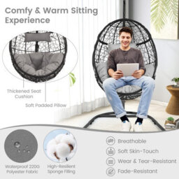 Costway Rattan Egg Swing Chair W/ Stand Indoor Outdoor Hanging Basket Chair - thumbnail 7