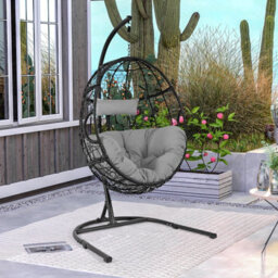 Costway Rattan Egg Swing Chair W/ Stand Indoor Outdoor Hanging Basket Chair - thumbnail 4