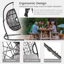Costway Rattan Egg Swing Chair W/ Stand Indoor Outdoor Hanging Basket Chair - thumbnail 6