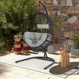 Costway Rattan Egg Swing Chair W/ Stand Indoor Outdoor Hanging Basket Chair - thumbnail 3