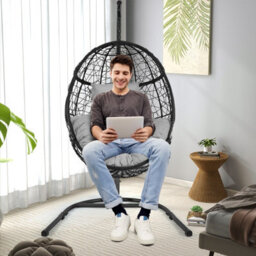 Costway Rattan Egg Swing Chair W/ Stand Indoor Outdoor Hanging Basket Chair - thumbnail 5