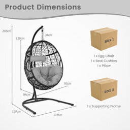 Costway Rattan Egg Swing Chair W/ Stand Indoor Outdoor Hanging Basket Chair - thumbnail 2