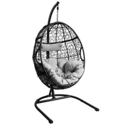 Costway Rattan Egg Swing Chair W/ Stand Indoor Outdoor Hanging Basket Chair